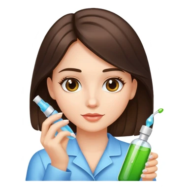 A  brunette girl with a dropper bottle in her hand with a glow skin and shiny healthy hair  sticker