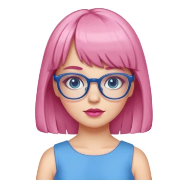 Cute white girl has bang and glasses wear pink make up and dress all blue sticker