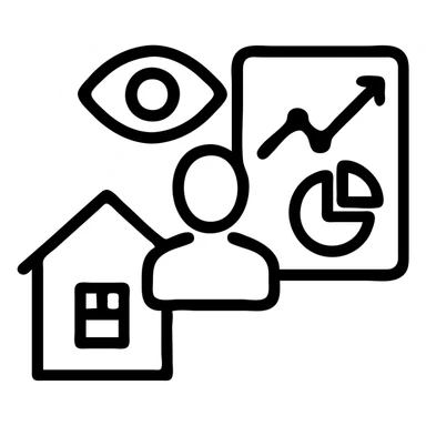 Ícono de real estate que refleje que trabajamos con una estrategia personalizada con visión de ROI y que nuestro método de trabajo nos permite ayudarte a tomar decisiones basadas en datos, rentabilidad y lifestyle. sticker