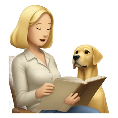 Golden lab reading a book but woman blocking the words sticker