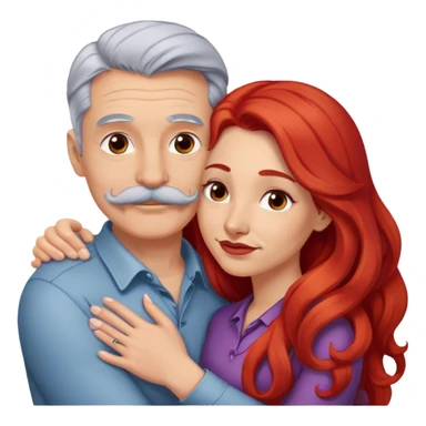 Long red hair woman and young gray hair man with mustache hugging sticker