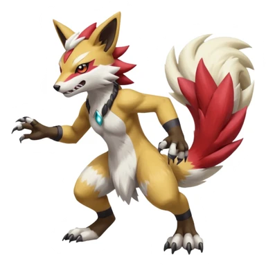 WereGarurumon-Obstagoon-Meloetta-Renamon-Zangoose-fusion-hybrid-creature (full body) sticker