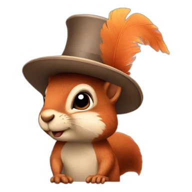 squirrel in a hat with a feather sticker