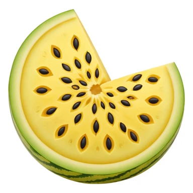 cross-section of a yellow watermelon, yellow inside with seeds sticker