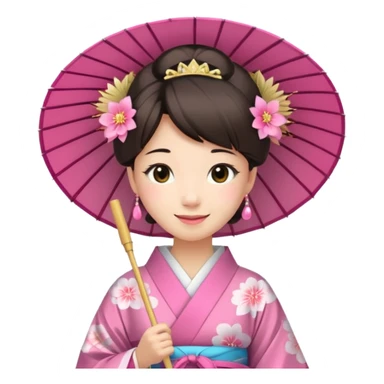 Japanese Princess with paper umbrella, pink kimono sticker
