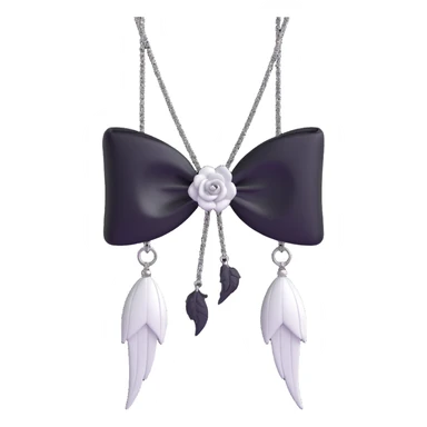 3D emoji gothic bow, white leather, silver chain fringe, black rose center sticker