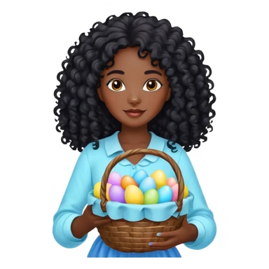 Easter long curly black hair and black skin woman with a light blue basket with eggs on it sticker