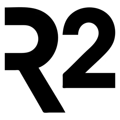 capital letter R and number 2 together, clean and bold, suitable for an icon or logo sticker