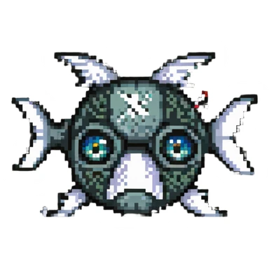 dead fish head logo with X eyes and a bone, fish head separated from body sticker