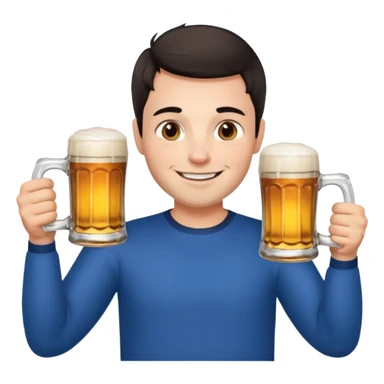 nordic man with short dark hair sitting and holding two mugs of beer sticker
