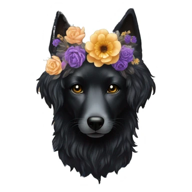 Black iridescent fluffy dog fox head zombie skeleton gold mechanical nebula galaxy stars flowers fairy lights vintage sticker