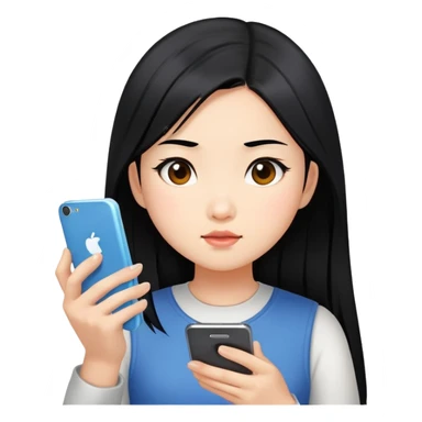  A chinese girl looking at her charging phone sticker