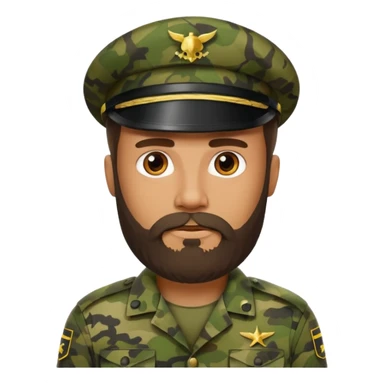 Bearded man in camouflage uniform, stern look.






























 sticker
