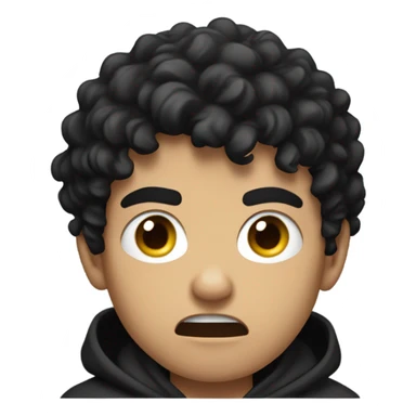 a young male with medium skin and curly black hair, wearing a black hoodie, very angry frustate expression  sticker