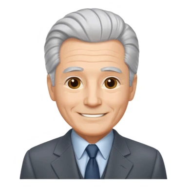 emoji of a gentleman in his 70s, silver hair combed back, wearing a suit, warm smile sticker