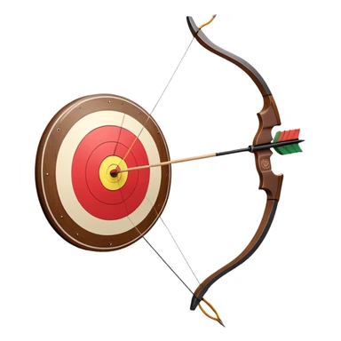 A professional recurve bow with an arrow nocked, ready to be released. The target features concentric rings, placed at a distance. The emphasis is on the bow, arrow, and target, highlighting the precision, focus, and skill involved in competitive archery. sticker