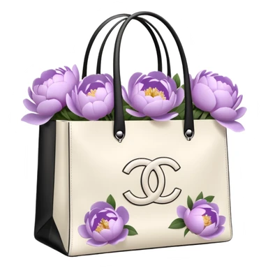 Realistic white chanel shopping bag with lilac peonies in it sticker