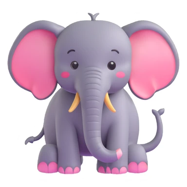 elephant with raised trunk in 3D emoji style, soft shading, lively and expressive, suitable for app icon sticker