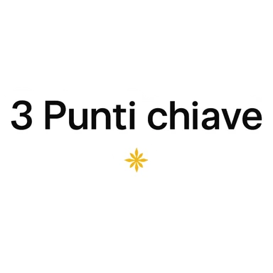 text '3 Punti chiave' in clean sans-serif font, balanced layout, black on white background, small golden decorative symbol, professional look for slide or report sticker