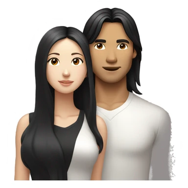 Asian man with long black hair kissing white girl with brunette shoulder length hair  sticker