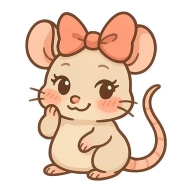 a coquette rat, cute and flirty, with a bow and blushing cheeks, popular illustration style sticker