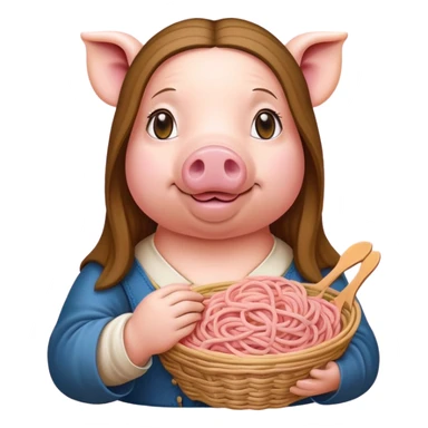   renaissance monalisa pig with pink spaghetti background  sticker