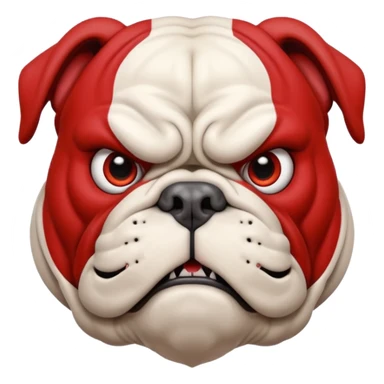Create a fierce bulldog head emoji facing forward.
Strong jaw, deep wrinkles, and an intense scowl.
Small folded ears, sharp focused eyes, slight underbite with two visible fangs.
Style: modern esport mascot — clean lines, high contrast, intimidating but iconic.
Transparent background. sticker