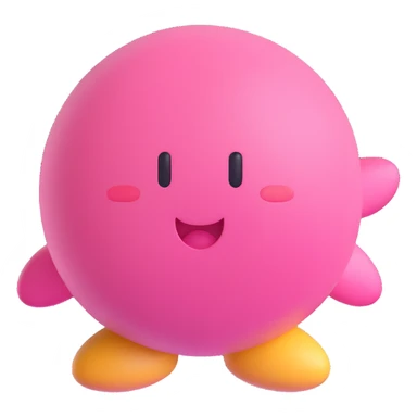 Kirby, the round pink video game character, in a cute and playful pose, simple background sticker