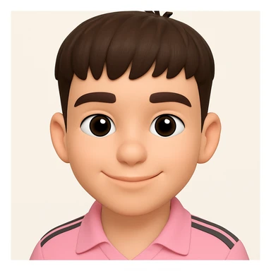 this image in 3d-emoji style, with a slight smile and a slimmer face sticker