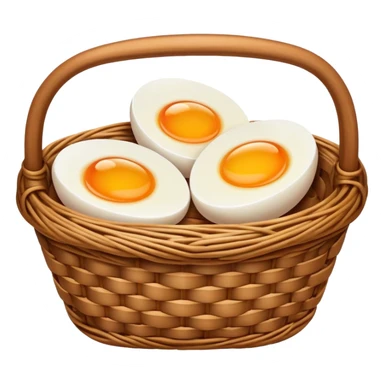 Tea eggs marbled brown appearance in basket, simplified emoji style with bold outlines and bright colors, cartoon style Chinese breakfast Cha Ye Dan sticker