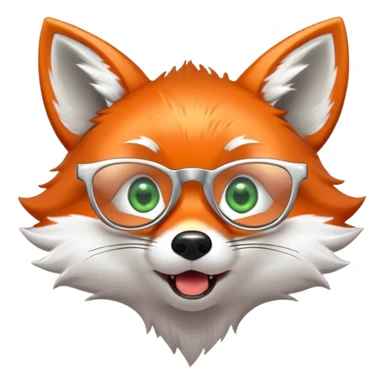 A surprised fox with sparkling fur, a glowing tail, a silver star on its forehead, and round glasses, with wide open mouth and eyes, looking shocked or scared sticker