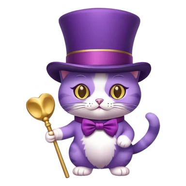 Purple cat with a top hat and a gold club sticker