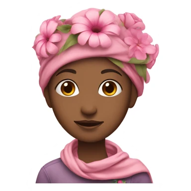 girl with a scarf on her head and a bouquet of pink flowers sticker