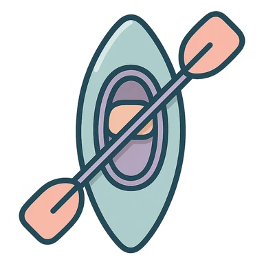 cute rowing kayak with paddle, top view, paddle angled differently, detailed shading, thin clean outlines, soft rounded features, pastel palette #98B5BC #B5B3C1 #C9A3C9 #E4C0CA #F7DCD1 #F7C0AA, Japanese pop art, sticker look, highly detailed, vector clarity, soft lighting, subtle shadows, transparent background sticker