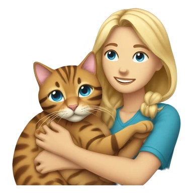 Brown-haired woman and blond blue eyed man hugs Bengal cat sticker