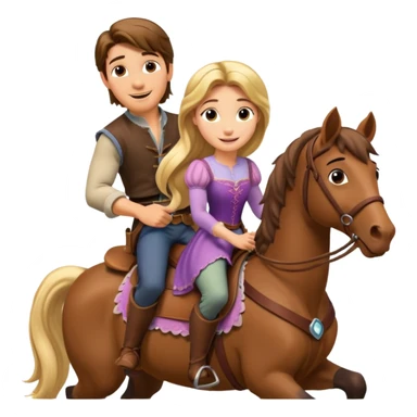 Rapunzel and Flynn Rider, riding on a horse sticker