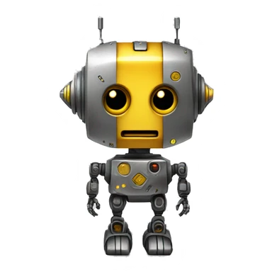 crypto robot with square head and yellow color sticker