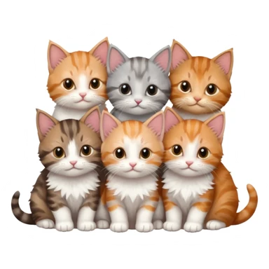6 tiny kittens cuddling together all different colours, the first one is grey and white, the second is ginger and white and the third is brown tabby and white sticker