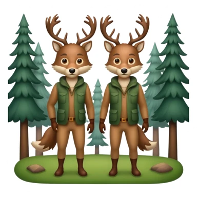 forest couple dressed as wolf and deer back to back sticker
