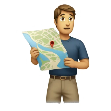 confused person holding map sticker
