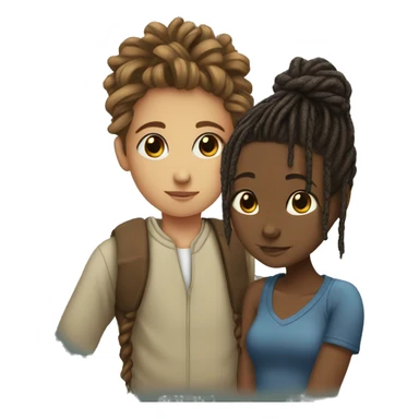 A girl with dreads in a bun kissing a brown skin boy with braids sticker