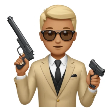 a handsome guy wearing a party clothes with sun glasses and a gun. sticker