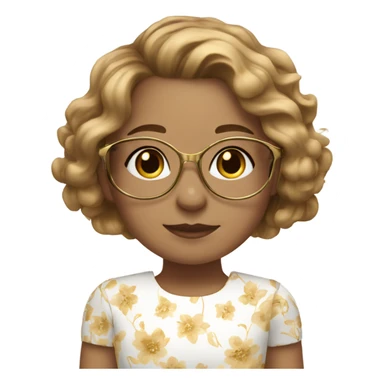 girl with light brown wavy hair, with gold glasses and hazel eyes, in white floral dress sticker