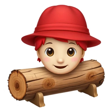 reate a small, clean and expressive emoji in the style of Discord emojis, featuring the Catalan ‘Cagatió’ (Tió de Nadal). The emoji should show a cute wooden log with a friendly smiling face, wearing the traditional red ‘barretina’ hat, with small simple legs sticker