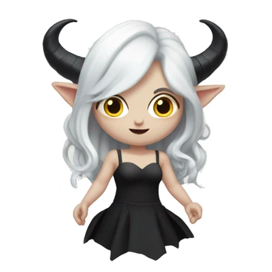Demon succubus with white hair and pale skin. She has dark horns and a black dress. sticker