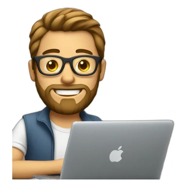 Guy with glasses and small beard working on a macbook sticker