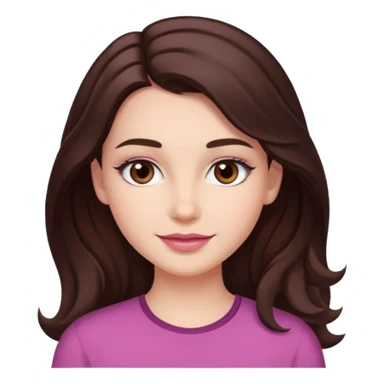 Tom de pele: clara com fundo rosado
Cabelos: longos, castanho escuro, levemente ondulados
Sobrancelhas: bem definidas e cheias
Olhos: castanhos claros (podem ser destacados com brilho)
Traços marcantes: lábios cheios e sorriso suave sticker