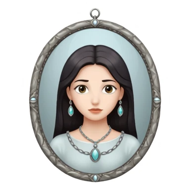 Woman facing ancient mirror, reflection slightly delayed and darker sticker