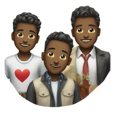 In love smiling boys in stylish attire and  sticker