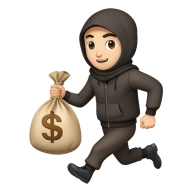 thief running with a money bag, mischievous expression sticker